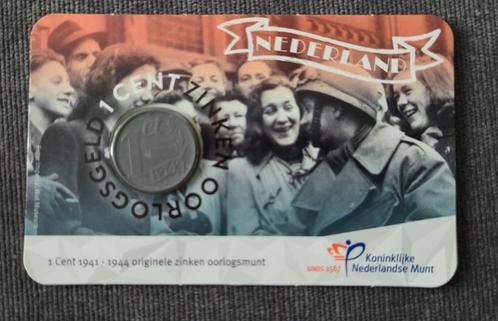 Zinken Cent 1942 Coincard 75 Jaar Vrede, Postzegels en Munten, Munten | Nederland, Losse munt, 1 cent, Koningin Juliana, Verzenden