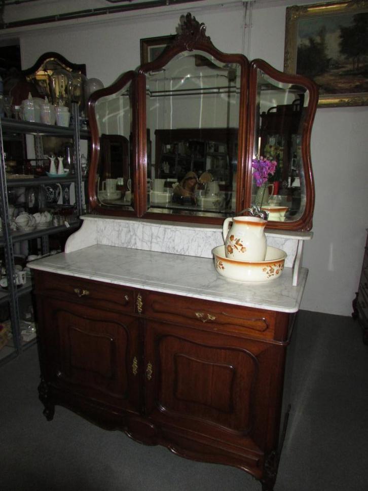 antieke mahonie commode kaptafel baby commode marmerblad, Antiek en Kunst, Curiosa en Brocante, Ophalen of Verzenden