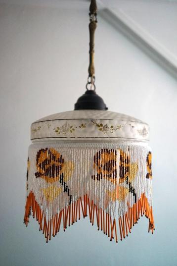 Art Deco Kralen Hanglamp Vintage Bohemian glas messing roos. beschikbaar voor biedingen