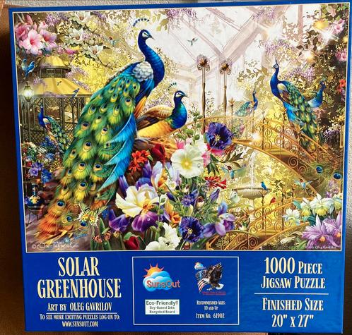 Sunsout 1000🧩 Solar Greenhouse🦚, Hobby en Vrije tijd, Denksport en Puzzels, Zo goed als nieuw, Legpuzzel, 500 t/m 1500 stukjes