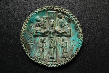 Bronzen icoon plaquette hanger afbeelding kruisiging Jezus beschikbaar voor biedingen
