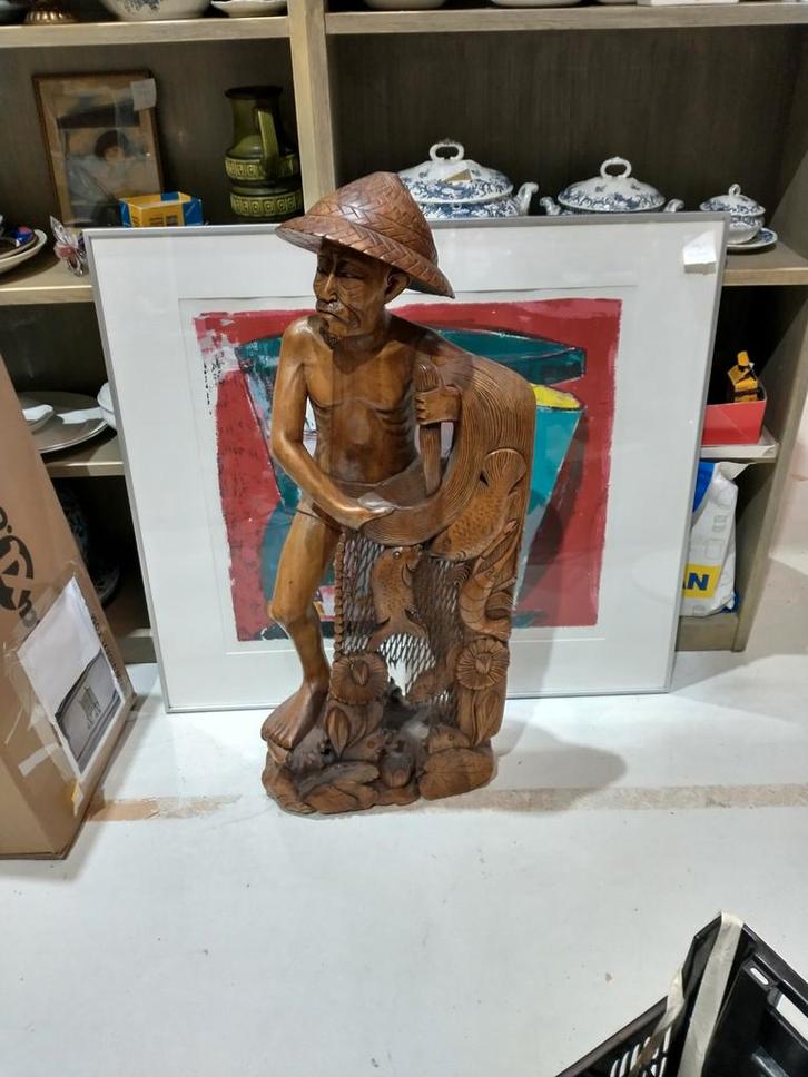 Groot Thais beeld, prachtig houtsnijwerk., Huis en Inrichting, Woonaccessoires | Boeddhabeelden, Ophalen of Verzenden