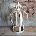 Landelijke brocante metalen kroon Franse Lelie wit *Etage3*, Huis en Inrichting, Gebruikt, ., Ophalen of Verzenden, .