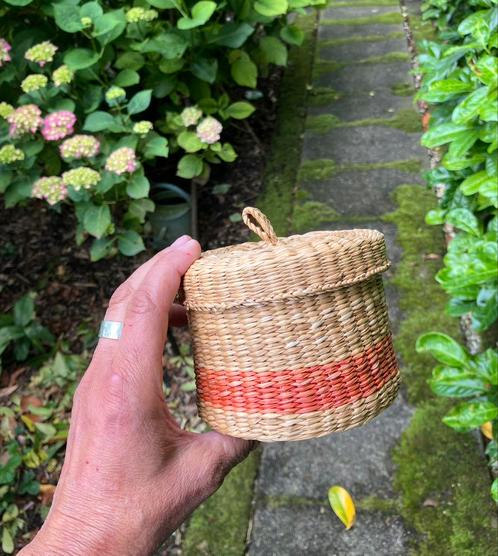 Rieten opbergmandje met deksel Rotan riet mand, Huis en Inrichting, Woonaccessoires | Schalen en Manden, Zo goed als nieuw, Rond