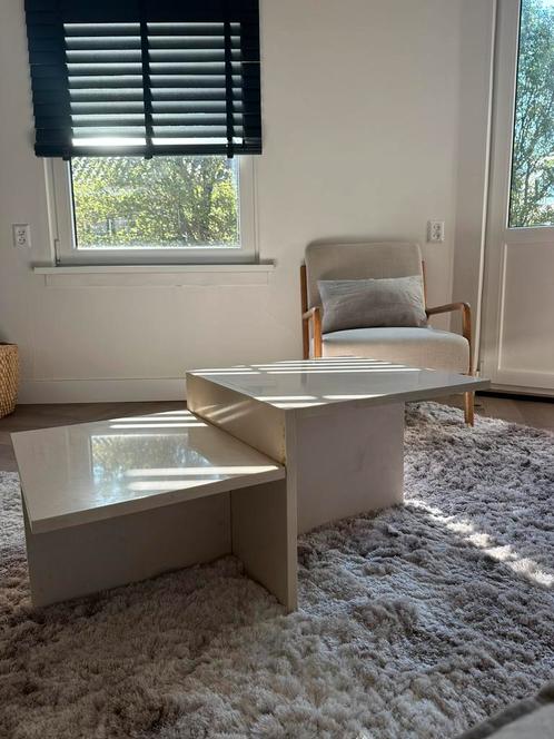 Marmeren beige salontafel, Huis en Inrichting, Tafels | Bijzettafels, Zo goed als nieuw, Rechthoekig, 45 tot 60 cm, 55 tot 75 cm
