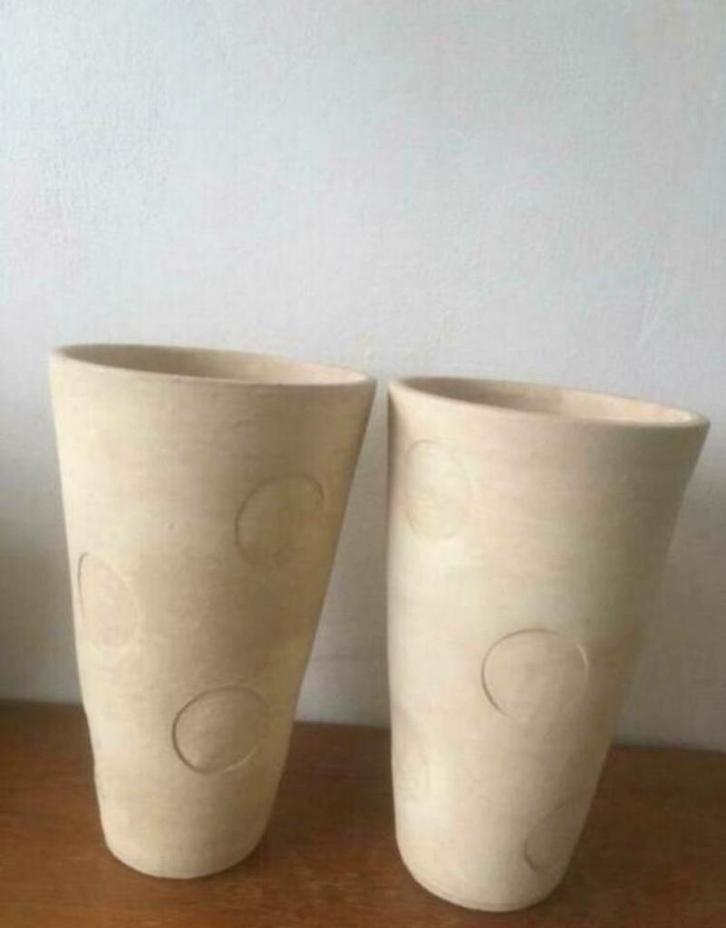 Vintage beige bruin terracotta bloempotten kamerplanten, Tuin en Terras, Bloempotten, Zo goed als nieuw, Binnen, Minder dan 40 cm