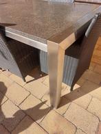 Zo goed als nieuwe RVS tuintafel met graniet 30 mm, Huis en Inrichting, Tafels | Eettafels, 200 cm of meer, Zo goed als nieuw
