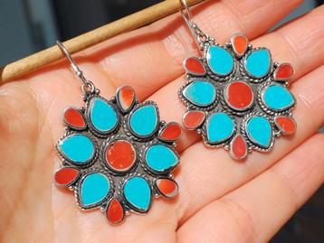 Vanoli 925 zilveren oorbellen met turquoise en koraal  beschikbaar voor biedingen
