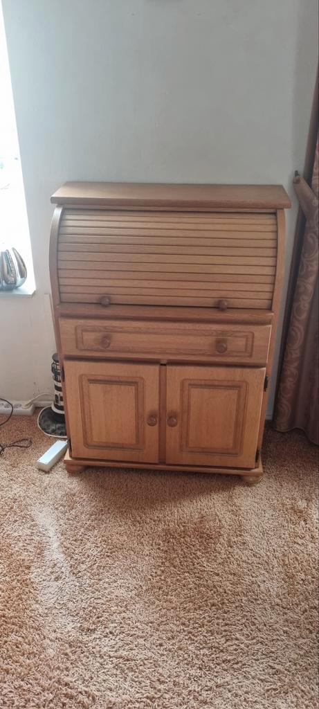 Blank Eiken Bureau met Roldeur, Huis en Inrichting, Kasten | Roldeurkasten en Archiefkasten, Gebruikt, 100 tot 150 cm, 50 tot 100 cm