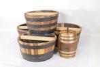 Set houten tonnen en vat met messing banden, Tuin en Terras, Regentonnen, N/A, Ophalen of Verzenden, Minder dan 75 liter, N/A