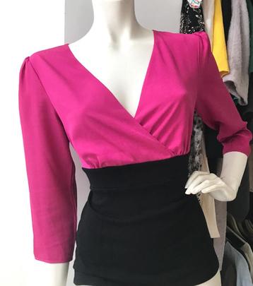 Laura Ashley fuchsia roze zwart blouse  s+m viscose beschikbaar voor biedingen