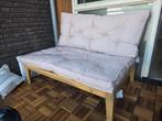 Palletbank inc. Kussens 120 breed, Tuin en Terras, Tuinsets en Loungesets, Ophalen, Zo goed als nieuw, Hout, 2 zitplaatsen