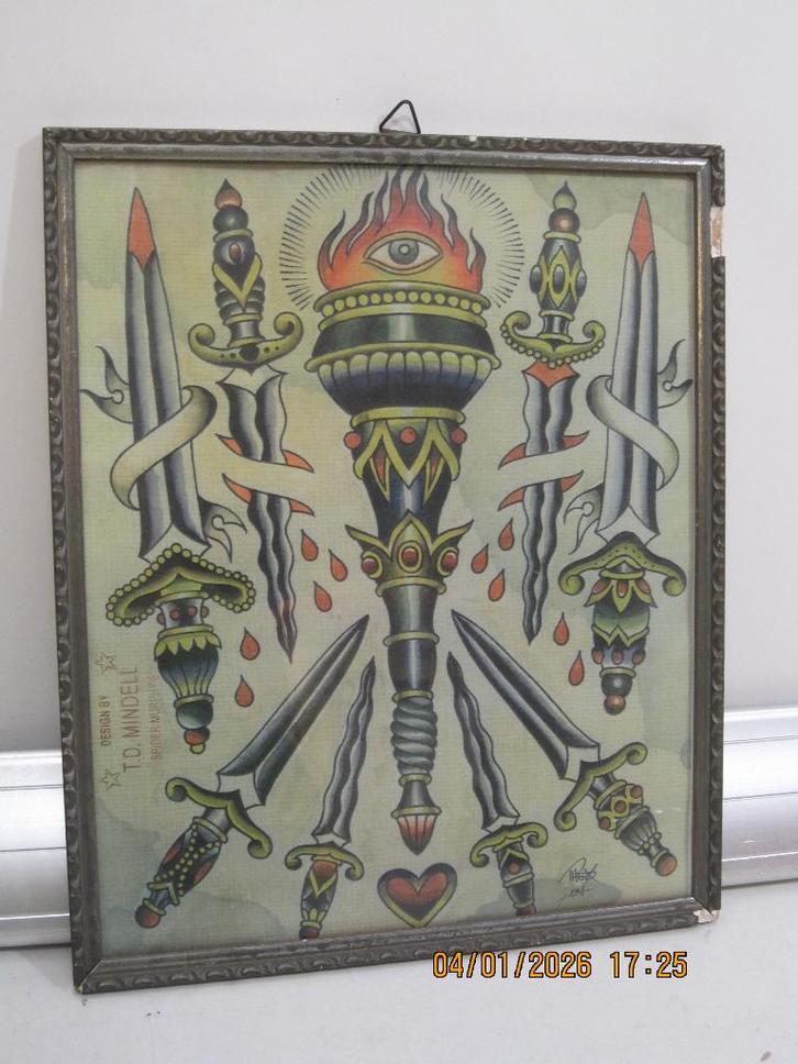 theo mindell tattoo tekening waterschade 25/31 (369), Antiek en Kunst, Kunst | Tekeningen en Foto's, Ophalen of Verzenden