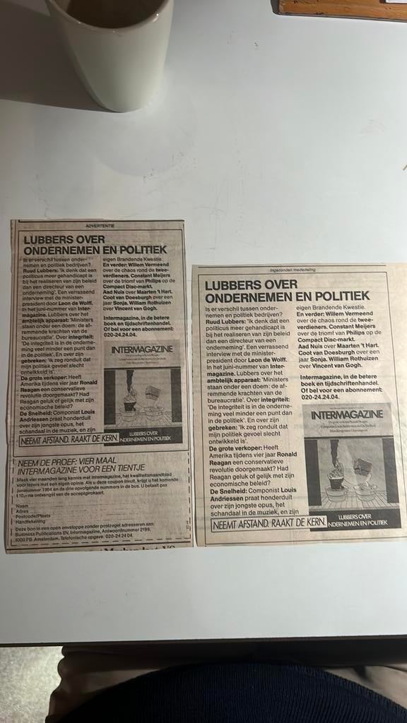 Joost Swarte Intermagazine als advertentie, Ophalen of Verzenden, Gebruikt, Beeldje of Figuurtje