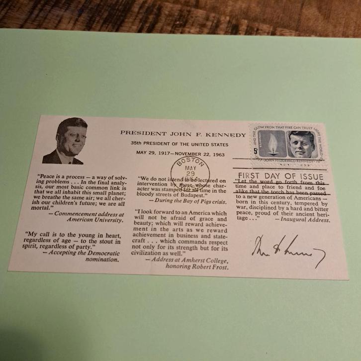 JFK First Day of Issue Kaart, Postzegels en Munten, Postzegels | Eerstedagenveloppen, Onbeschreven, Rest van de wereld, Ophalen of Verzenden