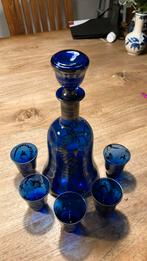 Karaf met 5 glaasjes, blauw, Venetiaans, Antiek en Kunst, Antiek | Glas en Kristal, Ophalen of Verzenden
