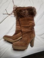 Bruine Laarzen met Hoge Hak en Lams Bontrand, Kleding | Dames, Hoge laarzen, Bruin, Ophalen of Verzenden, Onbekend