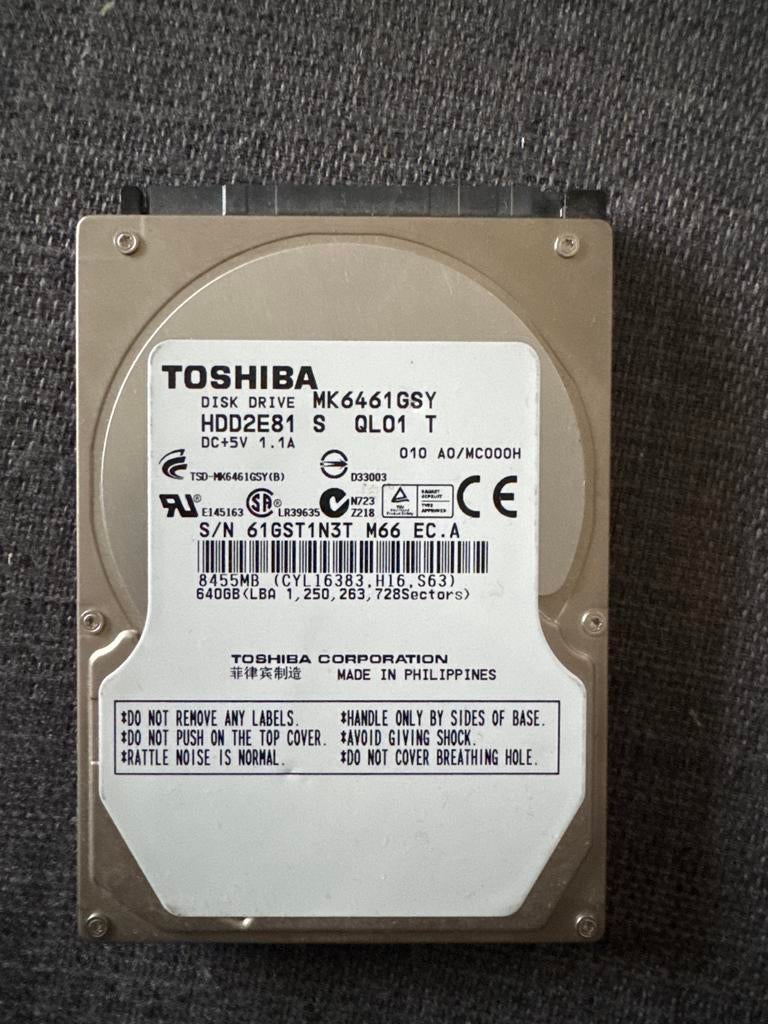 Toshiba MK6461GSY HDD - 640GB, Computers en Software, Harde schijven, Intern, Gebruikt, Server, Ophalen of Verzenden