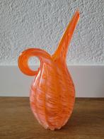 Retro oranje glazen kruik vaasje hoogte 19 cm., Ophalen of Verzenden