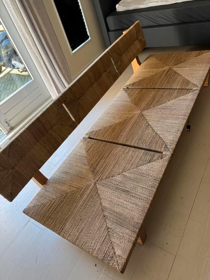 HK Living, houten bank met rotan, Huis en Inrichting, Banken | Bankstellen, Zo goed als nieuw, Rechte bank, Vierpersoons of meer