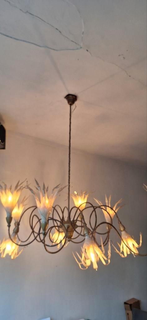 Kroonluchter wit romantisch, Huis en Inrichting, Lampen | Kroonluchters, Gebruikt, Kunststof, Metaal, Ophalen