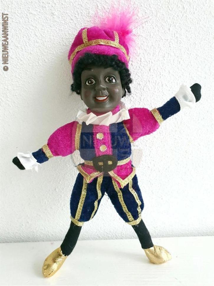 Authentieke etalage zwarte Piet pop - 20cm, roze/blauw, Diversen, Sinterklaas, Zo goed als nieuw, Verzenden