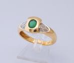 18k smaragd en 12 diamanten ring, Jw, Verzenden, Nieuw, 17 tot 18
