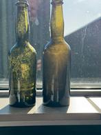 Bodemvondst 2x bruine fles Aangebrachte bovenkant druppellip, Antiek en Kunst, Ophalen of Verzenden