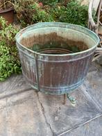 Vintage Koperen Wastobbe op Onderstel - Bloempot, Tuin en Terras, Ophalen, Gebruikt, Minder dan 60 cm, Rond