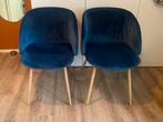 2 blauwe fluwelen eetkamerstoelen, Huis en Inrichting, Stoelen, Ophalen, Twee, Blauw, Zo goed als nieuw