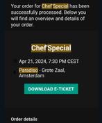 1 ticket chef'special paradiso 21 april 2024, Tickets en Kaartjes, Evenementen en Festivals