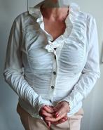 UNO DUE hagelwitte blouse met ruches 38, Ophalen of Verzenden, Gedragen, Maat 38/40 (M), Blauw
