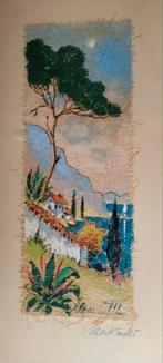 oud gouache schilderij op doek vezelstof in lijst, Antiek en Kunst, Ophalen of Verzenden