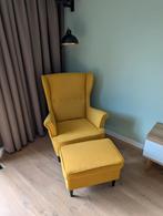 Gele Fauteuil met Voetenbank - Zo Goed Als Nieuw, Hout, 75 tot 100 cm, Ophalen of Verzenden, Zo goed als nieuw