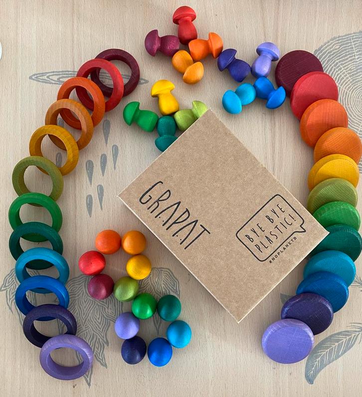 Grapat regenboog ringen, munten, paddenstoelen en eieren, Kinderen en Baby's, Speelgoed | Houten speelgoed, Nieuw, Overige typen