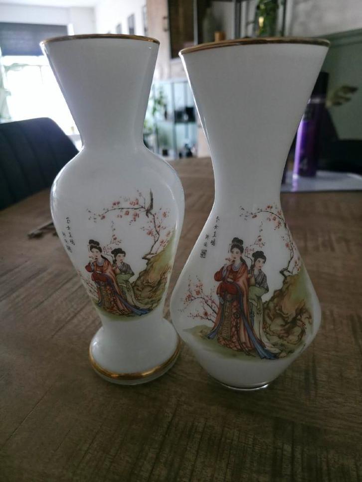Antieke Geisha Vazen - Handgeschilderd Glas, Antiek en Kunst, Antiek | Vazen, Ophalen of Verzenden