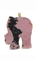 Olifant 14k gouden Rhodoniet grote ketting hanger unisex, Verzenden, Goud, Hanger, Met edelsteen