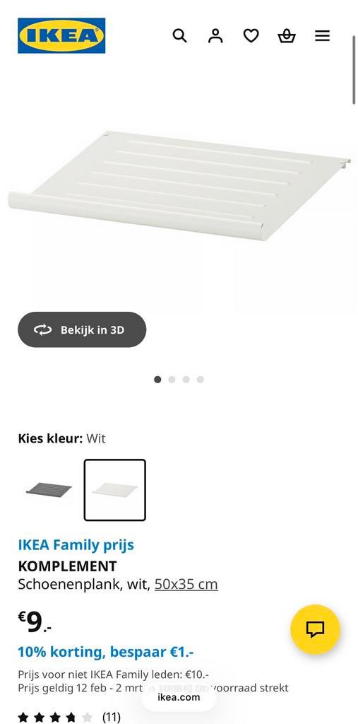 IKEA KOMPLEMENT schoenenplank 50x35 cm – wit, Huis en Inrichting, Kasten | Kledingkasten, Zo goed als nieuw, Minder dan 100 cm