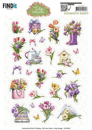 Amy Design CD12296 Tulip Dreams Small Elements 3D knipvel A4 beschikbaar voor biedingen