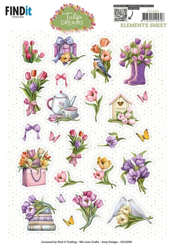 Amy Design CD12296 Tulip Dreams Small Elements 3D knipvel A4, Hobby en Vrije tijd, Kaarten | Zelf maken, Nieuw, Knipvel, Natuur
