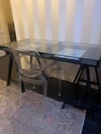 Tafel zwart hout met display ruimte glasplaat, 50 tot 100 cm, 100 tot 150 cm, Modern, Rechthoekig