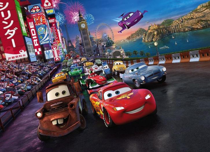 Disney Cars Behang Race - 254x184 cm - Gratis Verzending, Huis en Inrichting, Stoffering | Behang, minder dan 10 m², Ophalen of Verzenden