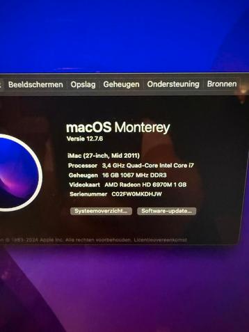 iMac 2011, 3.4GHz, 16GB RAM, 128GB SSD, Monterey beschikbaar voor biedingen