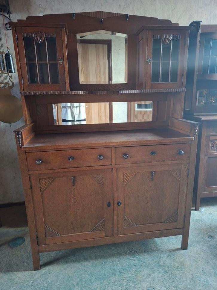 Buffetkast met glazen deurtjes en spiegel, Huis en Inrichting, Kasten | Buffetkasten, 150 tot 200 cm, 100 tot 150 cm, 25 tot 50 cm