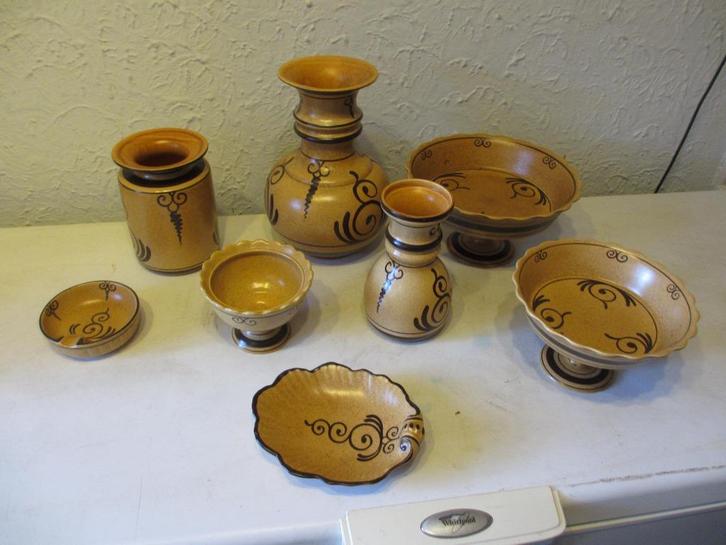 Verzameling oud Gouda Holland Flora keramiek decor Argos, Antiek en Kunst, Antiek | Keramiek en Aardewerk, Ophalen of Verzenden