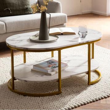 salontafel goud met marmerlook tafelbladen NIEUW VOORRAAD beschikbaar voor biedingen
