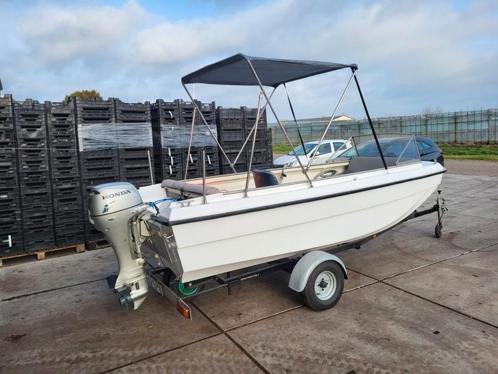 Boot met trailer en Honda 10 pk motor, Watersport en Boten, Accessoires en Onderhoud, Zo goed als nieuw, Overige typen, Ophalen of Verzenden
