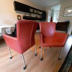 Rode leren eetkamerstoelen op wieltjes (2 stuks), Huis en Inrichting, Stoelen, Ophalen