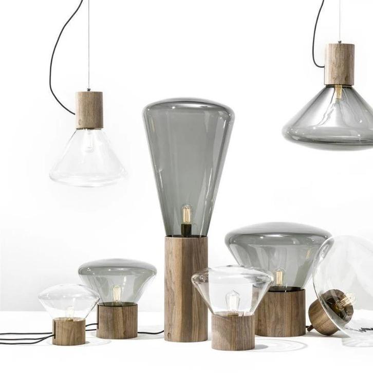 BROKIS Muffin PC851 LARGE helder glas + oak design hanglamp, Huis en Inrichting, Lampen | Hanglampen, Zo goed als nieuw, Hout