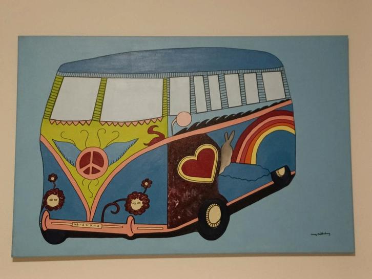 Schilderij: Hippie Bus, Antiek en Kunst, Kunst | Schilderijen | Klassiek, Ophalen